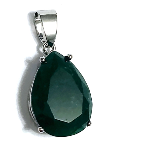Jewelry - Large Emerald 18x12 mm teardrop Silver Pendant